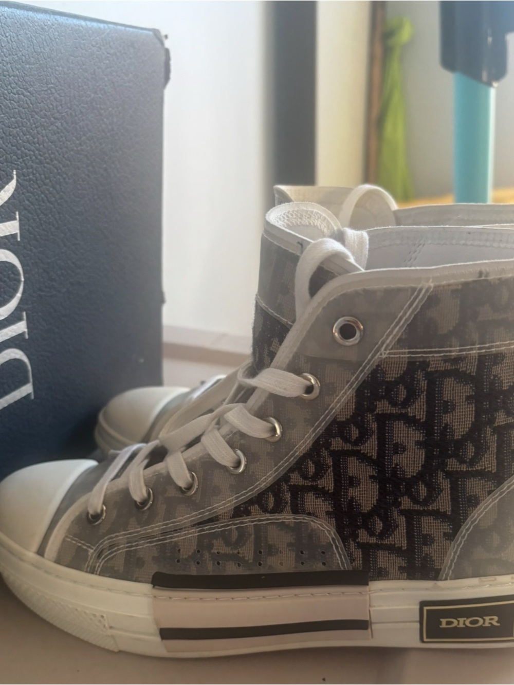 Dior White and Gray High-Top Sneakers - Classic Lace-Up